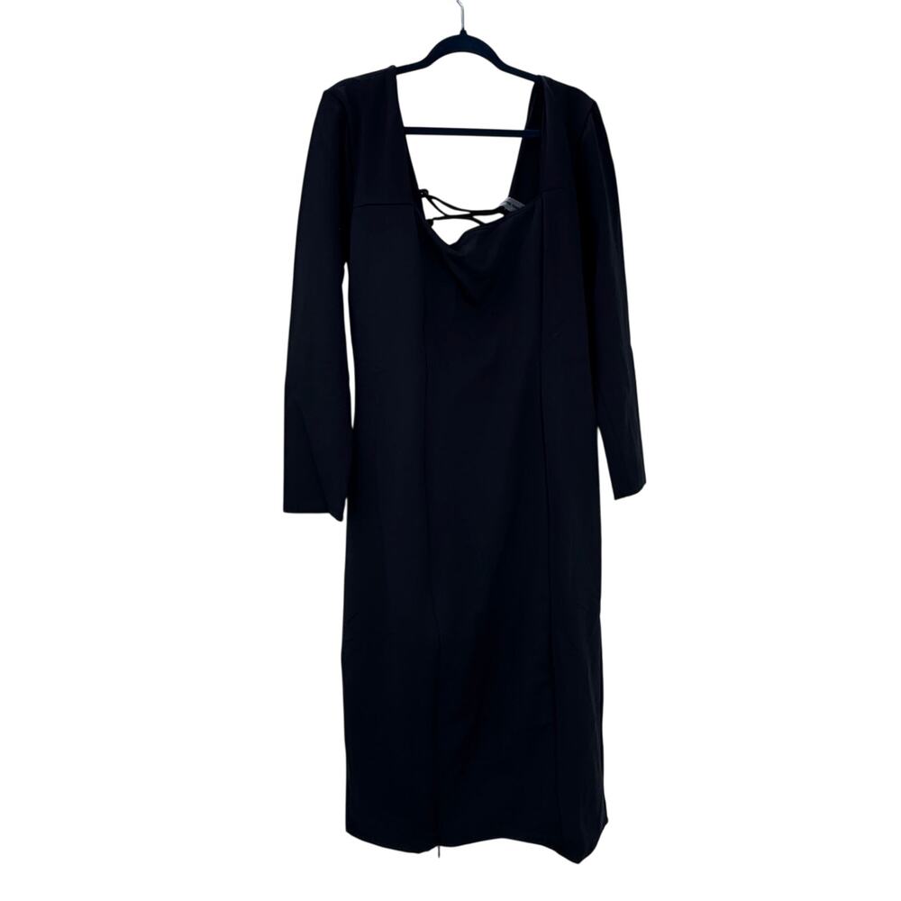 TR3 Womens Squarey Long Dress Square-Neck Long Sleeves Black Size 3X NWT